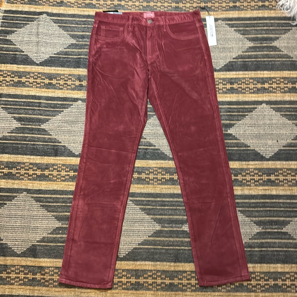 Burgandy Velvet Joe’s slim fit pants